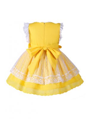 (UK ONLY)Girls Yellow Cotton Dress + Handmade Headband