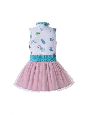 Girls Clothing Set Pattern Printed Shirt + Pink Princess Skirt +Hand Headband