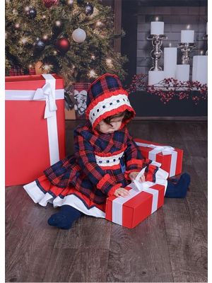 (PRE-ORDER)3 Pieces  Babies Princess Party Kids Red Grid Dress + Bloomers + Bonnet