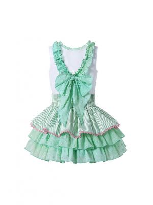(Only Size 6Y&10Y) Summer Boutique Girls Ruffled White Shirt + Princess Layer Skirt +Hand Headband