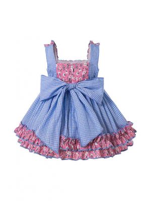 3 Pieces Babies Princess Flowers Print Sweet Plaid Bows Layer Outfit + Cute Bloomers + Hat