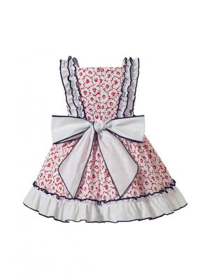 3 Pieces Babies Sweet  Princess Ruffles With Cute Bows Outfit + Pink Floral Print Bloomers + Hand Headband