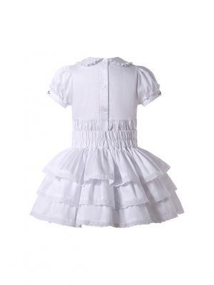 Girls Summer 2-Piece Short Sleeve T-shirt + Big Bow White Three-Layer Skirt