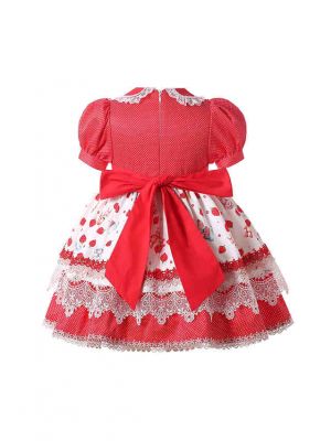 Strawberry & Bear Print Puff Sleeve Dress