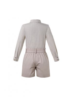 Boys Khaki Long Sleeve Striped Skirt & Shorts