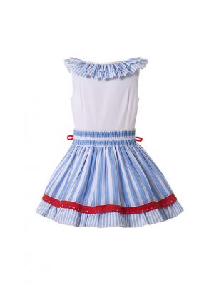 2 Pieces Girls Summer Striped Ruffle Dress + Handmade Headband