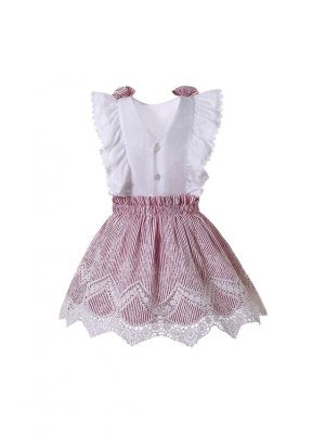 Girls Sleeveless Shirt & Pink Skirt Set + Handmade Headband