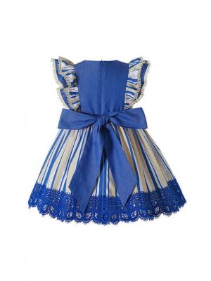 Baby Girls Blue & Cream Striped Dress + Handmade Headband