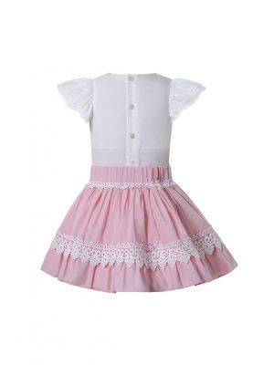 Sweet 3-Piece Lace Clothes Set White Shirt + Pink Skirt + Headband