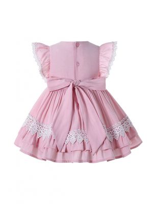 (UK ONLY)Baby Girls Cutest Summer Lace Pink Dress with Sweet Handmade Headband
