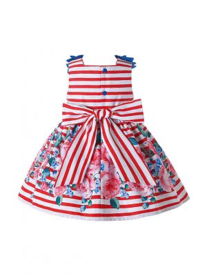 Red White Striped Baby Summer Dress for 4th of July + Handmade Headband