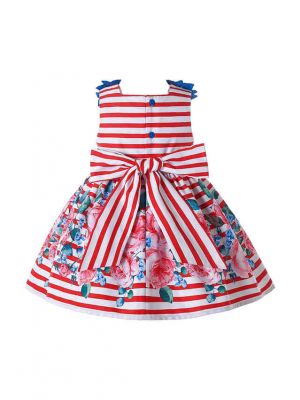 Red White Striped Baby Summer Dress + Handmade Headband