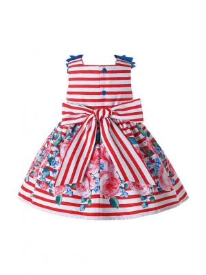 Red White Striped Baby Summer Dress + Handmade Headband