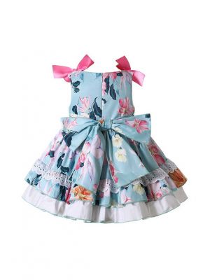 (UK ONLY)Baby Light Blue Lace Floral Dress + Handmade Headband