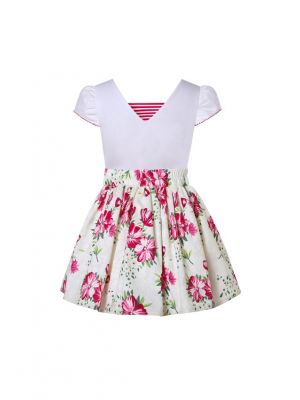 Girls White Embroidered Top + Floral Skirt
