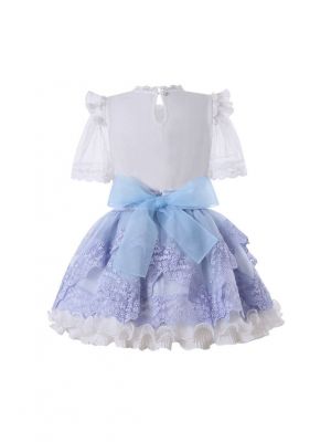 White Ruffle Top + Blue Lace Skirt