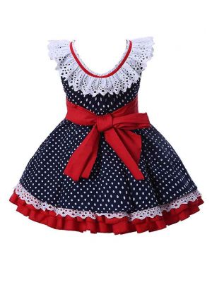 Navy Blue Dots Girls Dresses