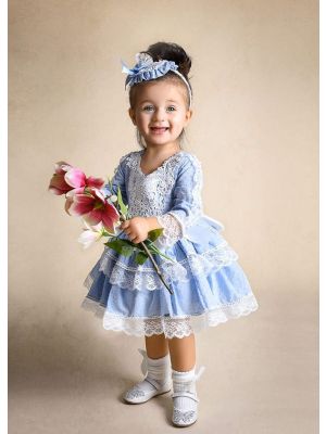 (UK Only) Light Blue Girl Party Dress With Headwear