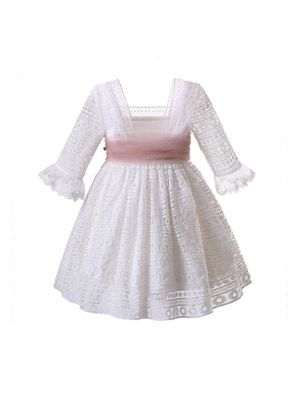 Girls White Mesh Wedding Party Ceremony Boutique Communion Pageant Dress 