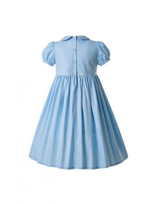 (UK Only) Blue Boutique Girls Doll Collar Handmade Embroidered Smocked Dresses