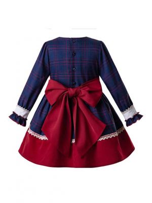 (Only 8Y)  New Long Sleeve Blue Dress+Buttom Red + Headband