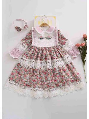 (Only 2Y 3Y 4Y)Birthday Boutique Doll Collar Flower Printed Lace Embroidery Dress With Headband