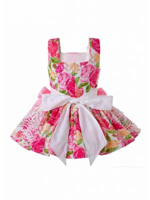 Flower Printed With Bows Summer   Vivid Girls Dress + Handmade Headband  