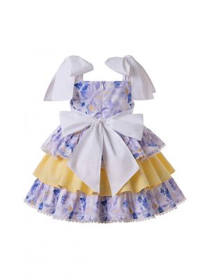 Girls Flowers England Style Layered Party Dress + Hand Headband