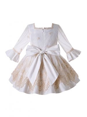 Summer Girls Boutique Khaki&White Square Collar Emboridery Floral Vintage Dress + Hand Headband