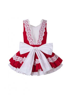 Red Embroidered Ruffled Lace Vintage Dress + Hand Headband
