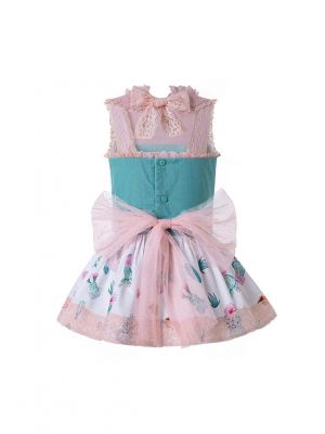 Light Pink Pattern Printed Lolita Style Princess Dress +Hand Headband