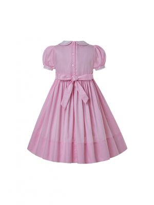 Girls Pink Rose Hand Embroidery Doll collar Smocked Dresses