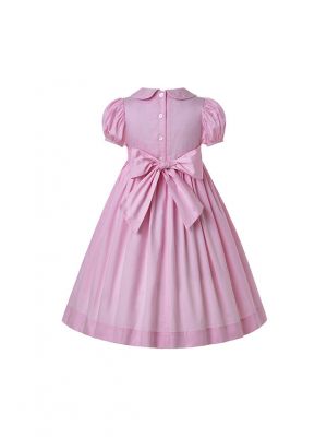 Doll Collar Hand Embroidery Light Pink Smocked Dress