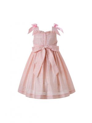 Sweet Pink Floral Ruffled Shoulderless Princess Smoked Dress With Bows