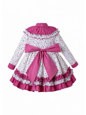 Autumn Girls Flower Print Ruffle Collar Girls Dress + + Hand Headband