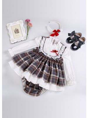 3 Pieces Babies Multi-color With Ruffle Collar Dress + Hand Headband