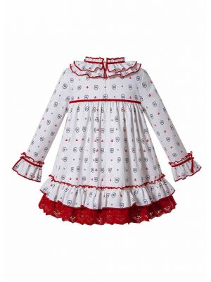 Autumn  White Print Children Elegant Girl Dress + Hand Headband