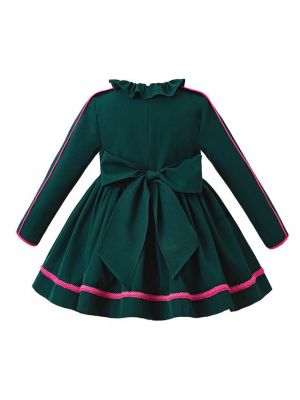 Blackish Green Party Ruffled Girls Dress + Hand Headband