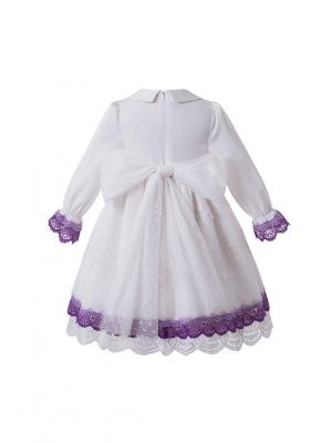 White GirlsEmbroidered Flower Turn-down Collar Vintage Princess Dress + Hand Headband