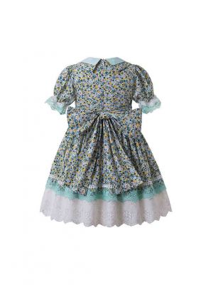 Green Pleat Printed Turn-down Collar Vintage Dress + Hand Headband