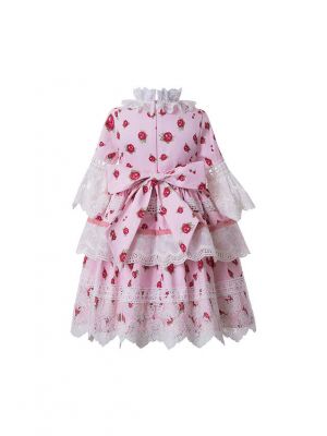 Spring Pink Vintage Boutique Girls Pattern Layered Ruffles Dress + Hand Headband
