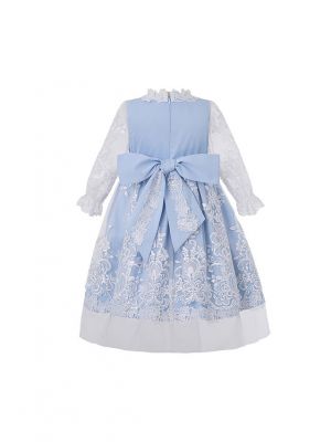 Boutique Princess Girls Light Blue England Style Embroidery Floral Pattern Dress + Hand Headband