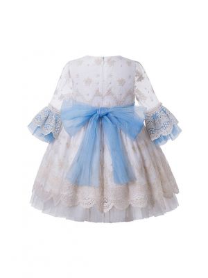 (Only 3Y) Girls White Vintage Yarn Dyed Spring  Boutique Dress + Handmade Headband