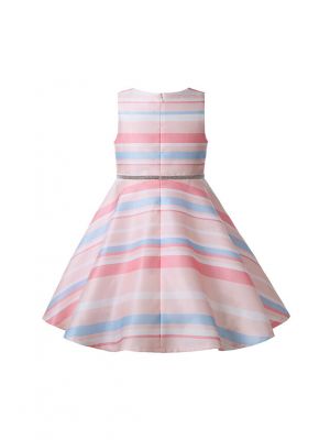 Summer Flowers Pattern Stripes Sleeveless Girls Pink Dress