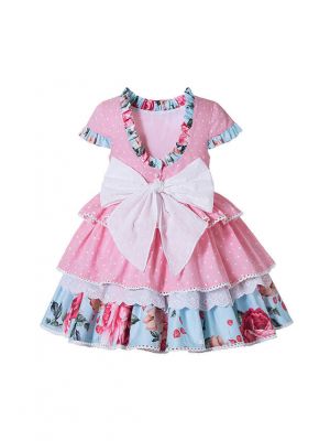 Pink Rose Floral Print Boutique Princess Girls Dress + Hand Headband