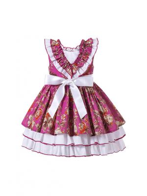 Girls Burgundy Boutique Ruffle White Rose Princess Dress + Hand Headband