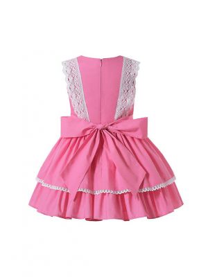 Summer Girls Sweet Coral Pink Garment Dyed Ribbon Bows Layered Dress + Hand Headband