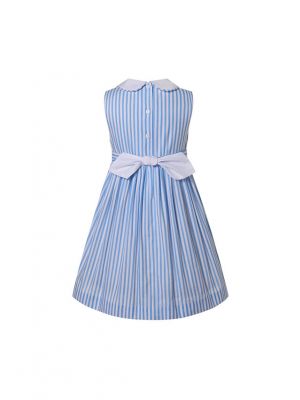 White and Blue Girls Cherry Smocked Dress