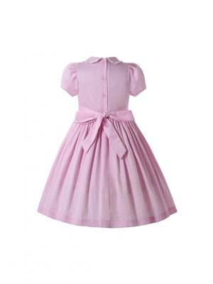 (UK ONLY)Girls Sweet Short Sleeve Pink Smocked Dress