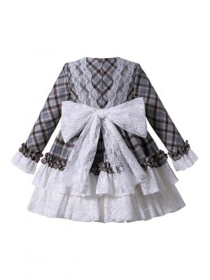 Autumn Gorgeous White & Grey Plaid Layered Ruffles Girls Boutique Princess Dress + Handmade Headband